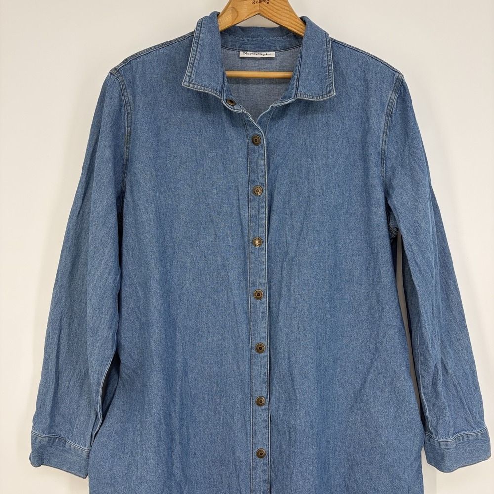 Western Boho Women's Shirt Dress‎ XL Farmhouse Chic Denim Maxi Midi Blue Western